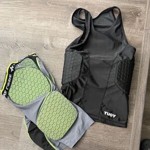 TUOY Black Protective Padded Sports Tank Top and shorts